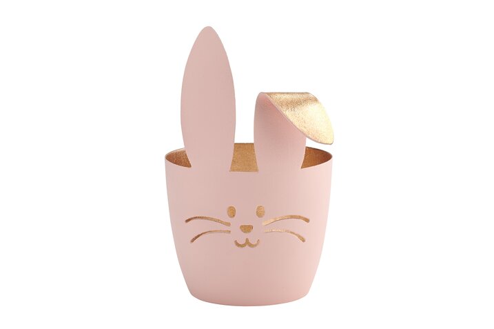 Gift Company Madras Windlicht M, Hase mit Knickohr pastellrosa/gold