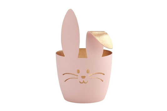 Gift Company Madras Windlicht M, Hase mit Knickohr pastellrosa/gold