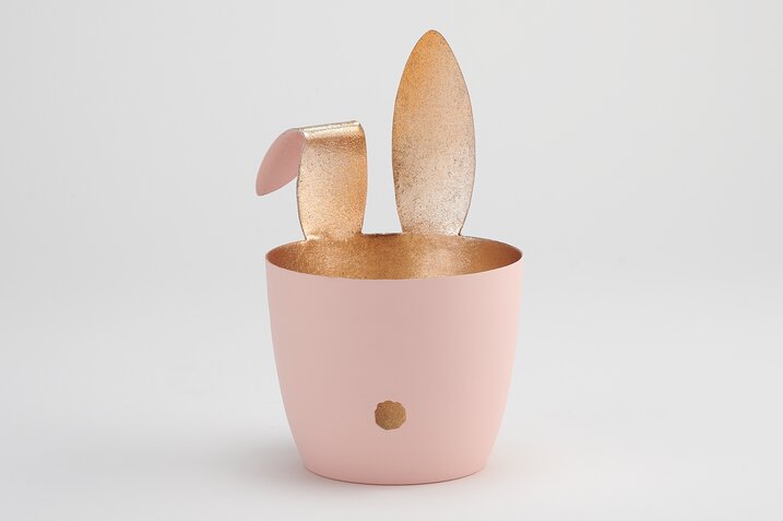 Gift Company Madras Windlicht M, Hase mit Knickohr pastellrosa/gold
