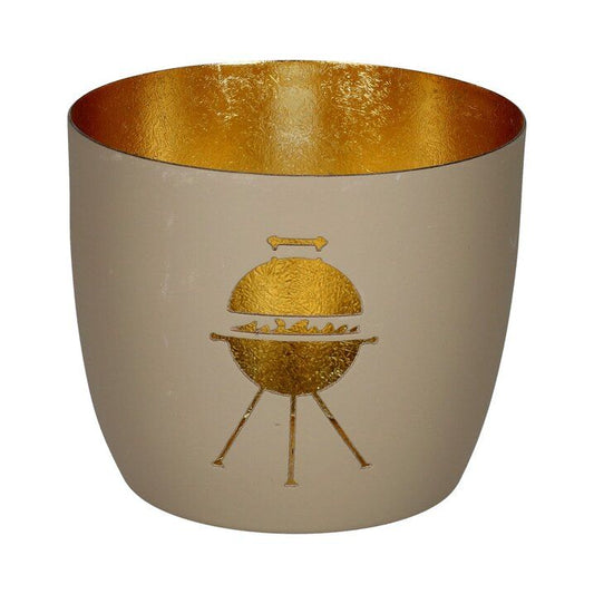 Gift Company Madras Windlicht M, Motiv: Grill, sandstone/gold