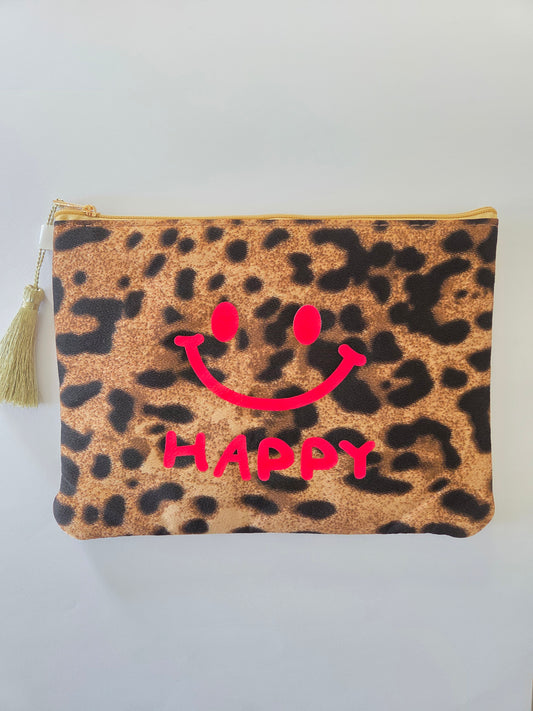 Kosmetiktasche Happy Leoprint mit Smiley Pink