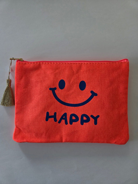 Kosmetiktasche Happy Orange mit Smiley Blau