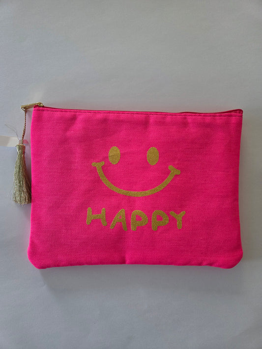 Kosmetiktasche Happy Pink mit Smiley Gold