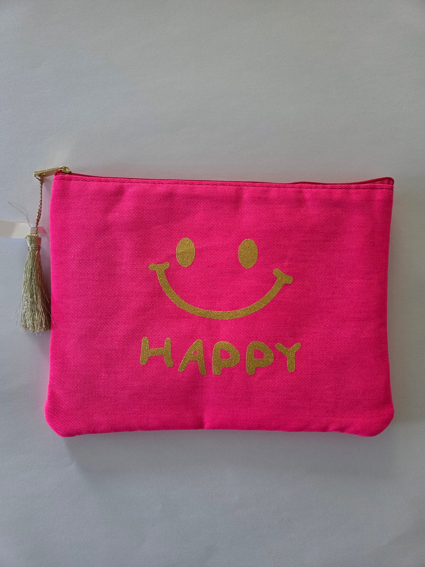 Kosmetiktasche Happy Pink mit Smiley Gold