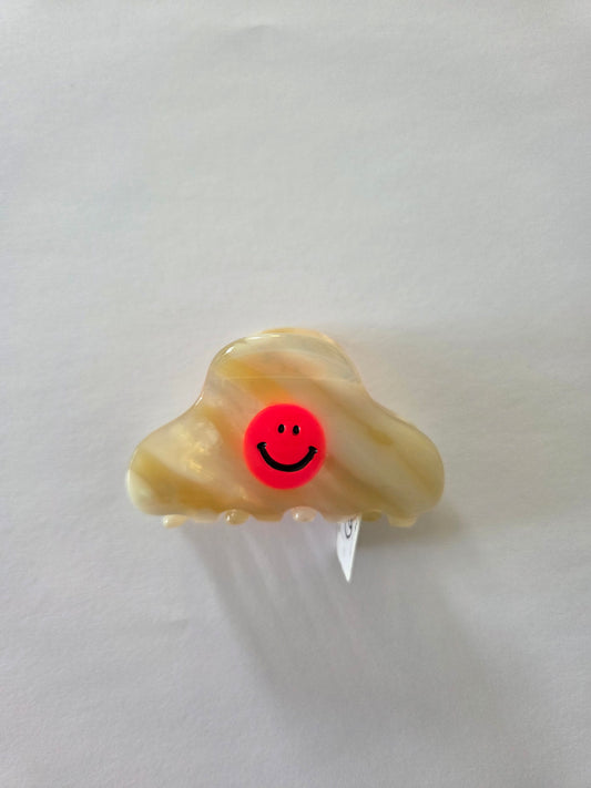 Haarklammer klein Creme mit Neon Smiley