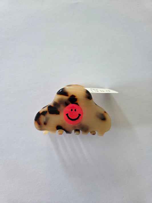 Haarklammer klein Leoprint mit Neon Smiley