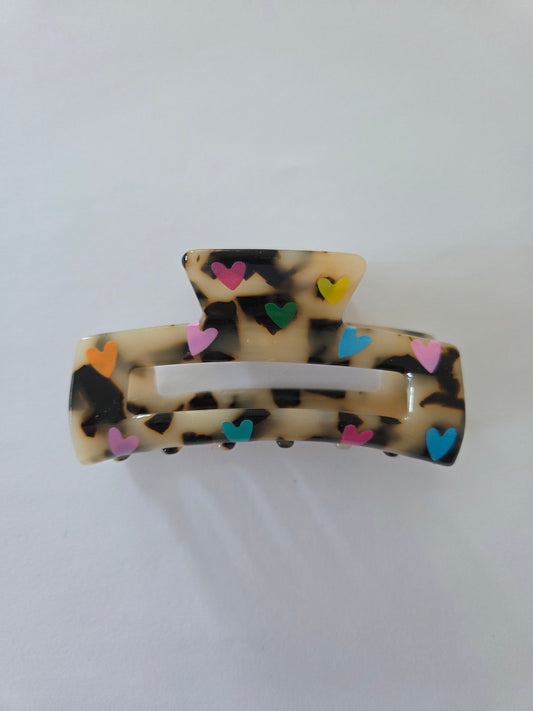 Haarklammer Leoprint mit Herzen