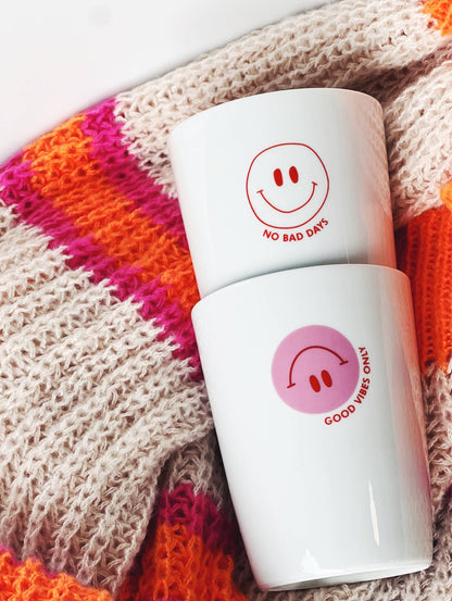 Becher Tasse Smiley I Fun Frühling Bunt Smile Happy: Good Vibes Only Rosa