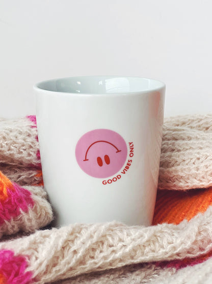 Becher Tasse Smiley I Fun Frühling Bunt Smile Happy: Good Vibes Only Rosa